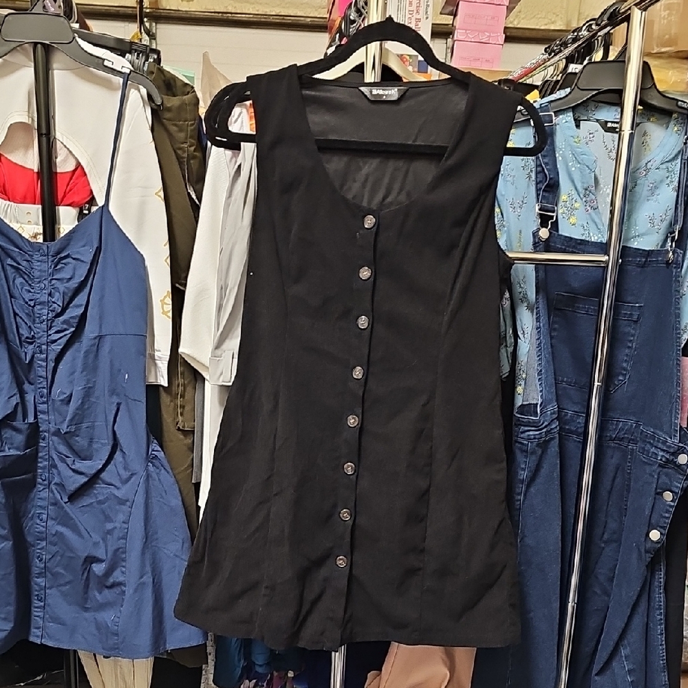 Nwot Ribbed Black Button Up Dress #139